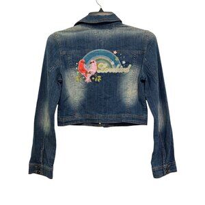 Tommy Jeans Denim Jacket Womens Large Blue Embroidered Lovebird Rainbow Design N